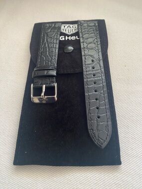 Tag Heuer Vintage Black Croc-Embossed Leather Strap with Stainless Buckle 20mm
